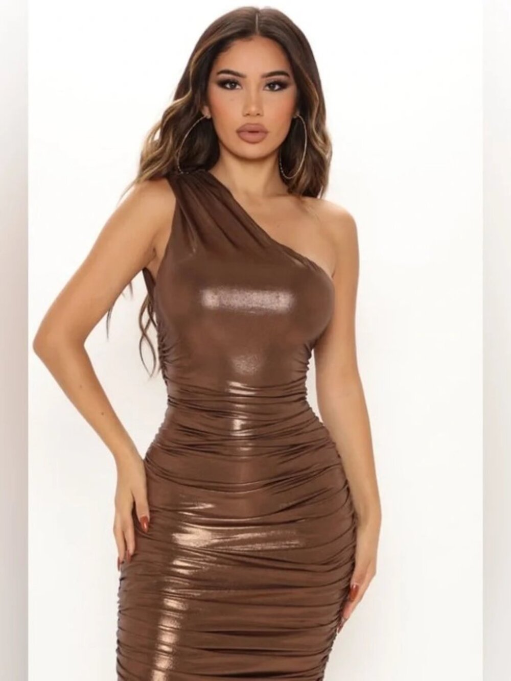FASHION NOVA Kaelynn Metallic Midi Dress - Bronze - Picture 6 of 8